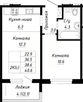 2-к квартира, вторичка, 39м2, 8/10 этаж