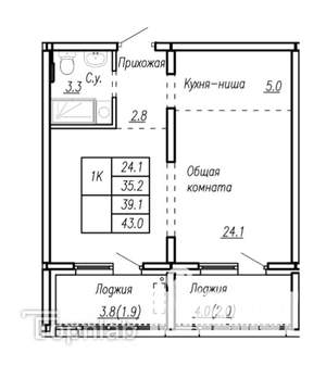 2-к квартира, вторичка, 43м2, 4/22 этаж