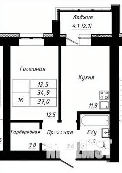 1-к квартира, строящийся дом, 37м2, 3/10 этаж