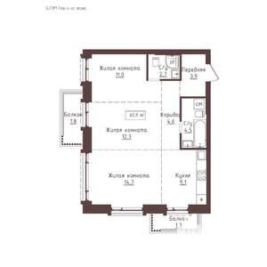 3-к квартира, строящийся дом, 66м2, 4/23 этаж