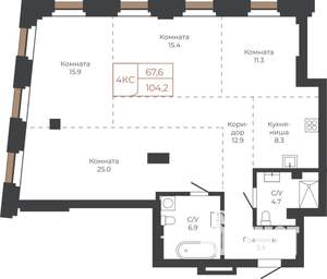 4-к квартира, вторичка, 103м2, 6/27 этаж