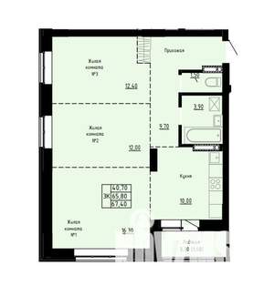 3-к квартира, строящийся дом, 67м2, 4/9 этаж