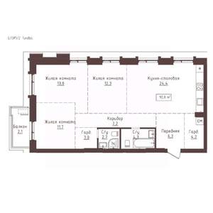 3-к квартира, вторичка, 92м2, 12/23 этаж