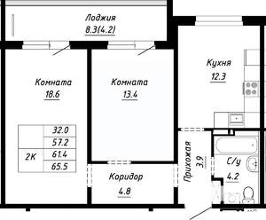 2-к квартира, строящийся дом, 61м2, 3/10 этаж
