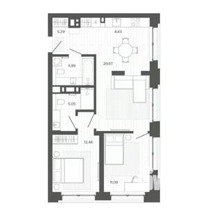 3-к квартира, строящийся дом, 64м2, 2/9 этаж