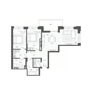 2-к квартира, строящийся дом, 92м2, 7/9 этаж