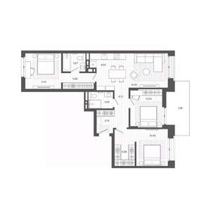 4-к квартира, строящийся дом, 91м2, 7/9 этаж