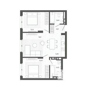 3-к квартира, строящийся дом, 59м2, 2/9 этаж