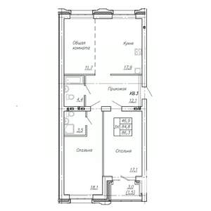 3-к квартира, строящийся дом, 86м2, 2/4 этаж