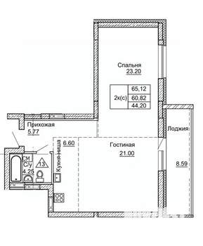 2-к квартира, строящийся дом, 65м2, 4/9 этаж