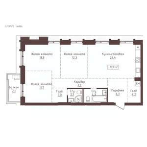 3-к квартира, строящийся дом, 92м2, 21/23 этаж