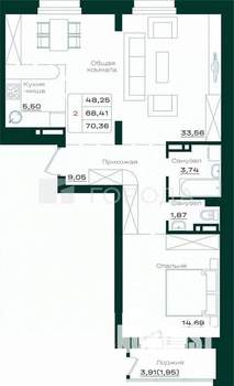 2-к квартира, вторичка, 70м2, 13/21 этаж