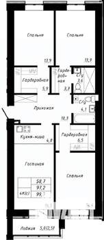 4-к квартира, строящийся дом, 100м2, 4/10 этаж