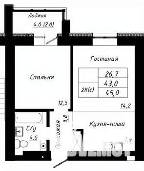 2-к квартира, вторичка, 45м2, 9/10 этаж