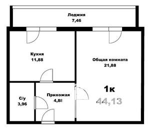 1-к квартира, вторичка, 44м2, 4/10 этаж
