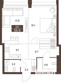2-к квартира, строящийся дом, 57м2, 13/16 этаж