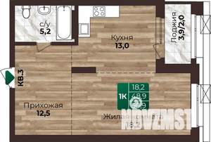 1-к квартира, строящийся дом, 51м2, 9/22 этаж