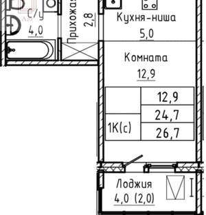 1-к квартира, вторичка, 27м2, 16/17 этаж