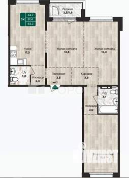 3-к квартира, вторичка, 83м2, 7/17 этаж