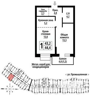 1-к квартира, вторичка, 44м2, 16/23 этаж