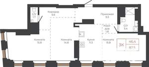 3-к квартира, вторичка, 80м2, 24/27 этаж