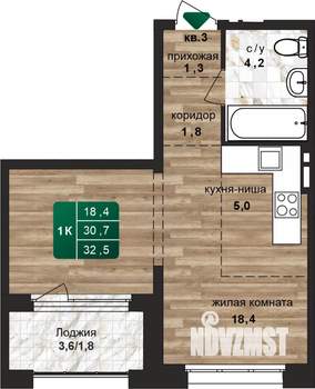 1-к квартира, строящийся дом, 33м2, 3/24 этаж
