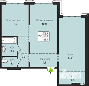 2-к квартира, строящийся дом, 68м2, 3/17 этаж