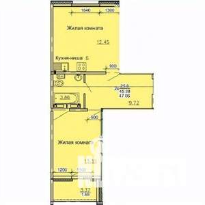 2-к квартира, строящийся дом, 47м2, 1/10 этаж