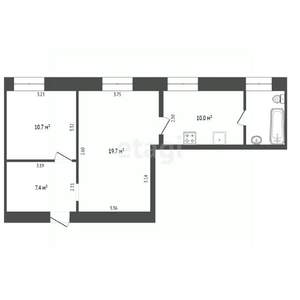 2-к квартира, вторичка, 52м2, 2/2 этаж