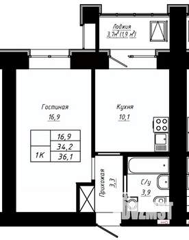 1-к квартира, строящийся дом, 36м2, 16/16 этаж