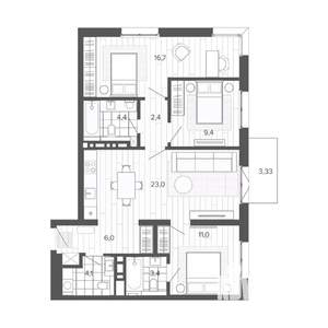 4-к квартира, строящийся дом, 84м2, 6/9 этаж