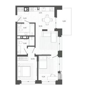 3-к квартира, строящийся дом, 69м2, 7/9 этаж