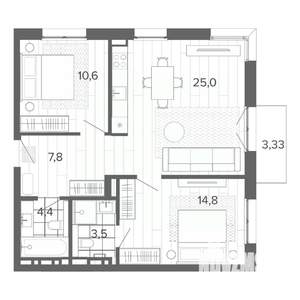 3-к квартира, вторичка, 69м2, 7/9 этаж