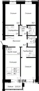 4-к квартира, строящийся дом, 100м2, 4/10 этаж