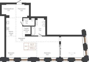 3-к квартира, строящийся дом, 101м2, 4/27 этаж