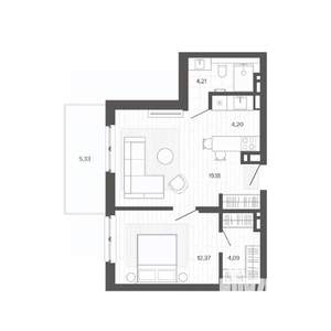 2-к квартира, строящийся дом, 49м2, 9/9 этаж