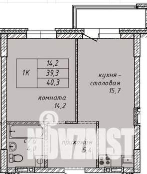 1-к квартира, строящийся дом, 40м2, 5/14 этаж