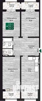 3-к квартира, строящийся дом, 88м2, 3/24 этаж