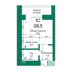 1-к квартира, строящийся дом, 28м2, 6/10 этаж