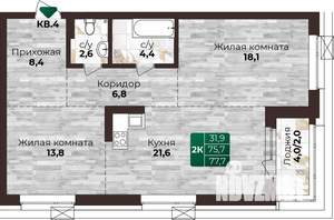 2-к квартира, строящийся дом, 78м2, 5/22 этаж