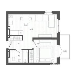 2-к квартира, вторичка, 45м2, 7/9 этаж