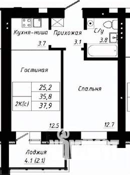 2-к квартира, строящийся дом, 38м2, 6/10 этаж