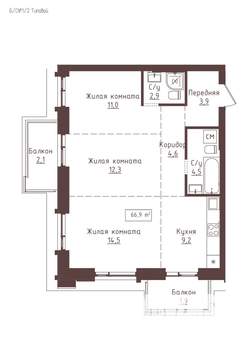 3-к квартира, строящийся дом, 67м2, 13/23 этаж