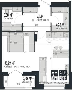 2-к квартира, строящийся дом, 51м2, 2/15 этаж