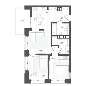 3-к квартира, строящийся дом, 69м2, 4/9 этаж