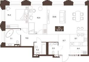 3-к квартира, строящийся дом, 107м2, 4/16 этаж