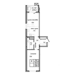 1-к квартира, строящийся дом, 47м2, 13/15 этаж