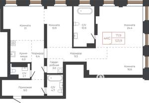 4-к квартира, вторичка, 123м2, 18/27 этаж