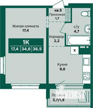 1-к квартира, вторичка, 37м2, 2/17 этаж