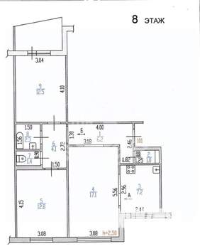 3-к квартира, вторичка, 65м2, 8/9 этаж